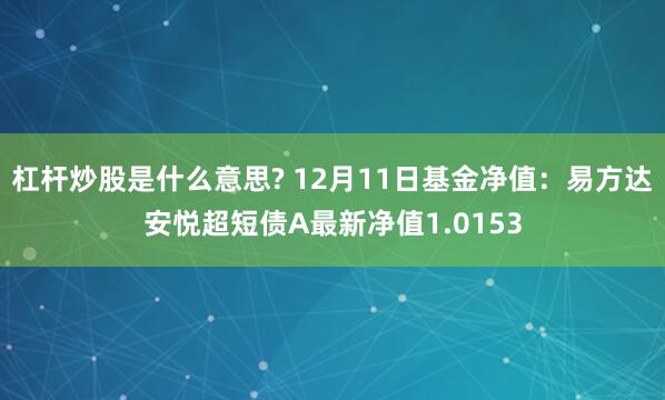 杠杆炒股是什么意思? 12月11日基金净值：易方达安悦超短债A最新净值1.0153