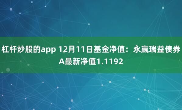 杠杆炒股的app 12月11日基金净值：永赢瑞益债券A最新净值1.1192