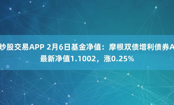 炒股交易APP 2月6日基金净值：摩根双债增利债券A最新净值1.1002，涨0.25%