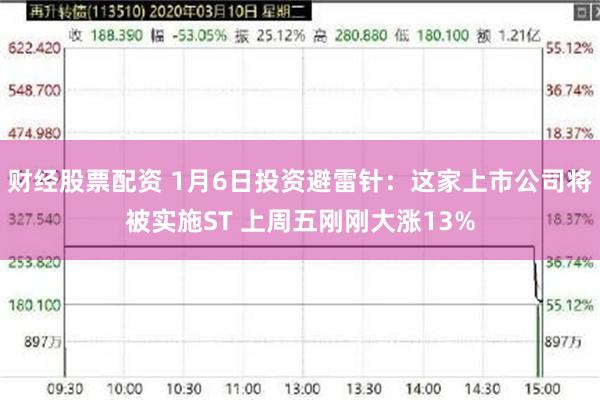 财经股票配资 1月6日投资避雷针：这家上市公司将被实施ST 上周五刚刚大涨13%